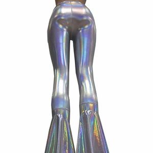 Iridescent holographic high waisted bell bottom leggings